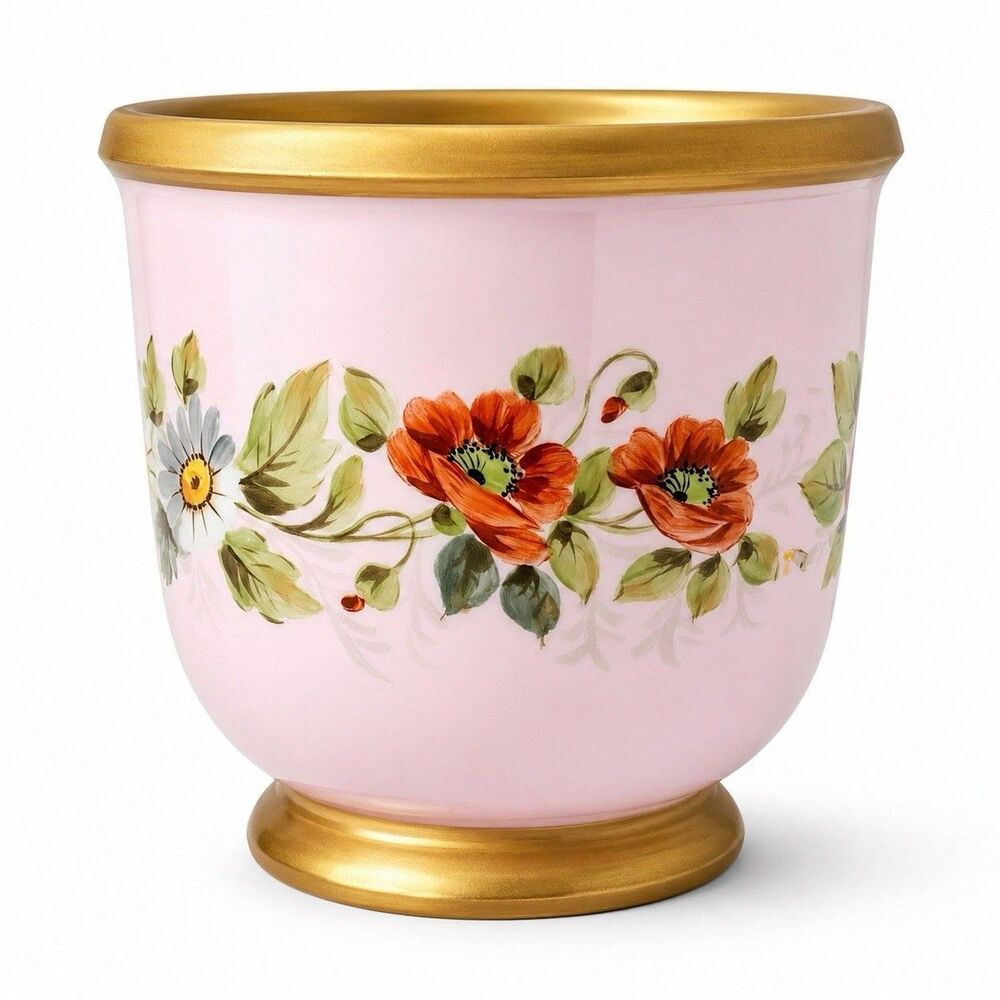 Vista Alegre VA Portugal Porcelain Pink Floral Cachepot 5” Planter